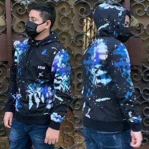 Men’s Maria By Fifty Black | Blue Tie Dye Fleece Hoodie NWT